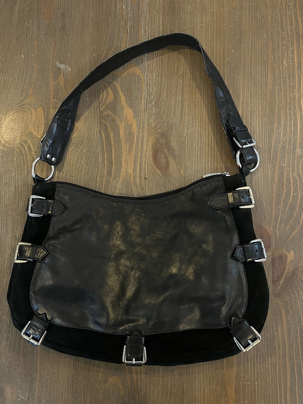BERGE Genuine Leather Made in Italy Black Hobo Shoulder Bag
